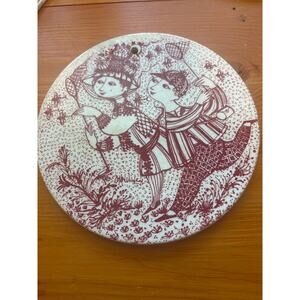Bjorn Wiinblad Wall Plaque Platte Plate AUGUST Birthday Red White Danish Retro
